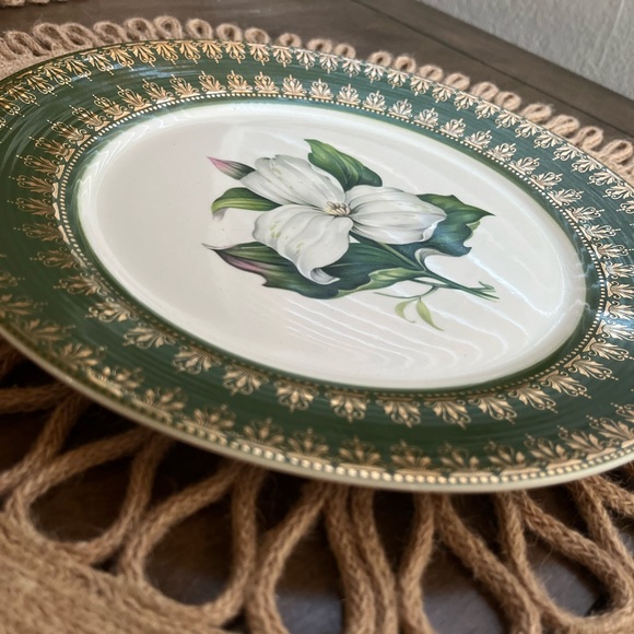 L'Triomphe American Limoges Trillium Forest Green Filigree 22K Gold Dinner Plate - Picture 2 of 4